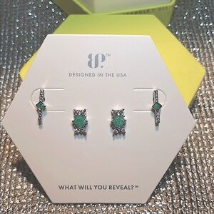 Bomb Party Vivid Green Gemstone Silver 2 Set Stud Earrings